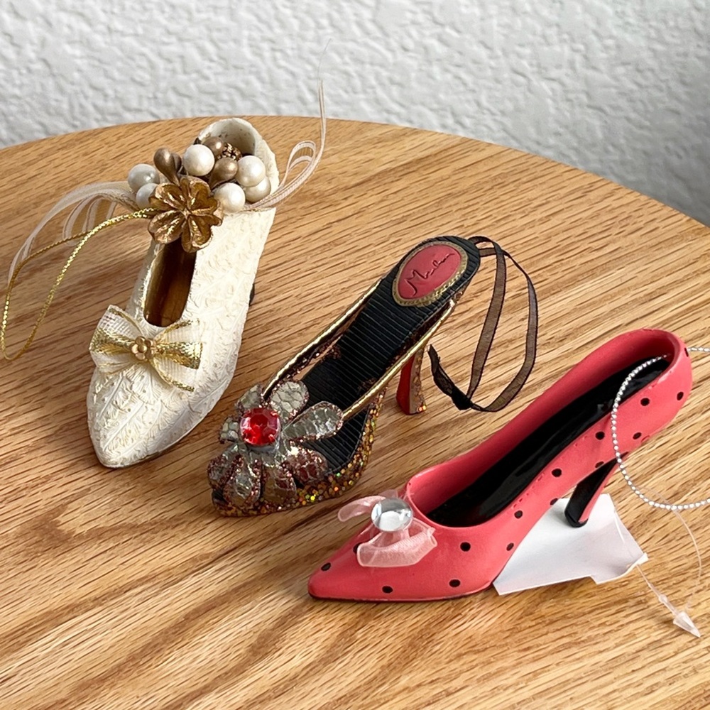 Shoe Ornaments Mini Embellished High Heel Shoe Christmas Holiday Set of 3 Bundle